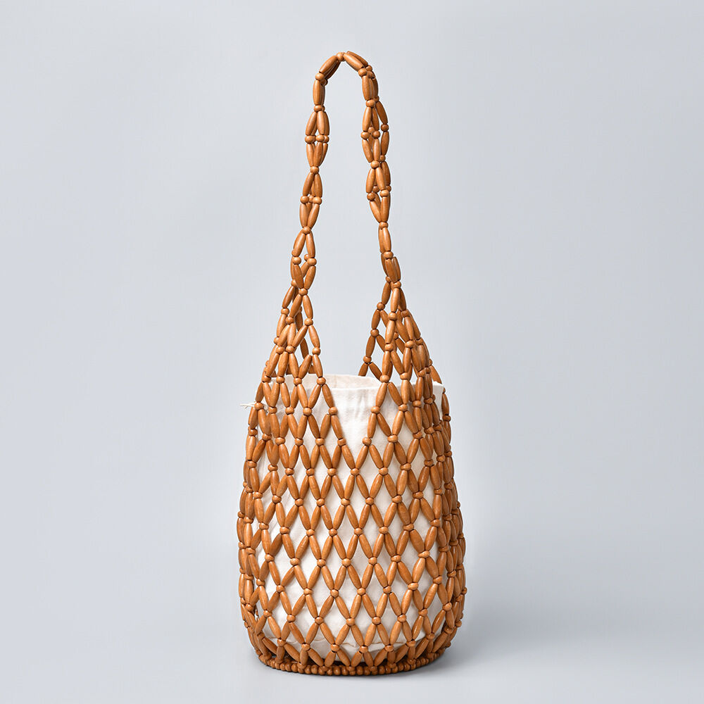 Vacation Style Woven Beads Hollowed-Out Mixed Color Wood Women's Bucket Bag