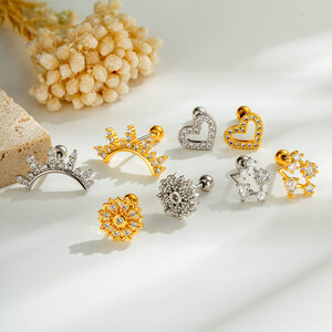 Simple Heart Star Copper Gold Color Zircon Women's Piercing Earrings h5 Picture6