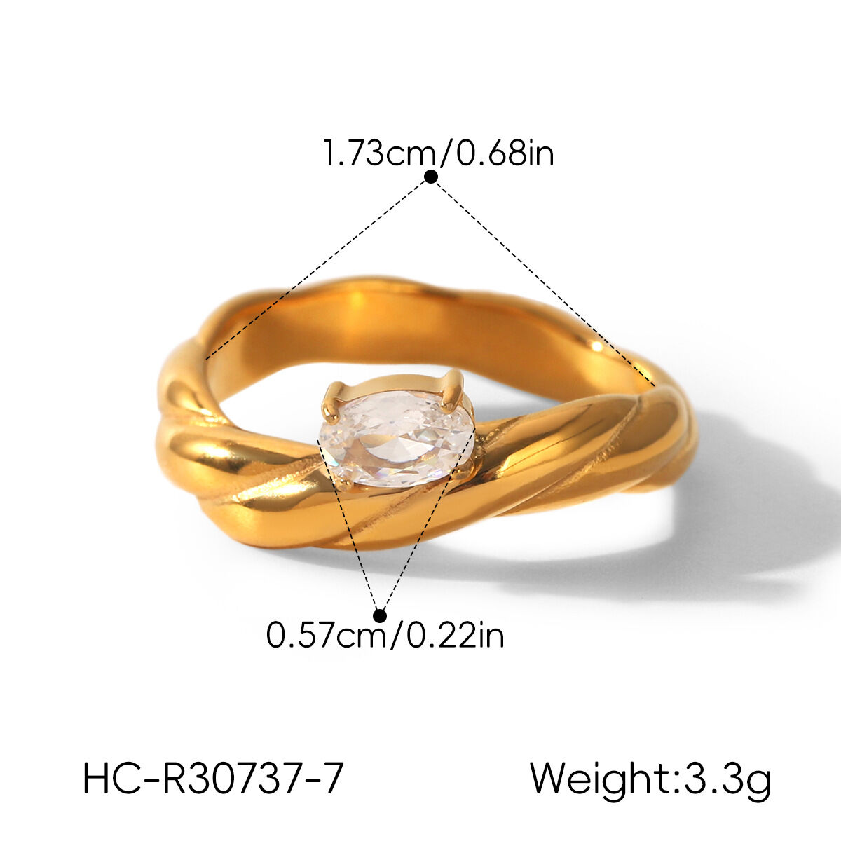Luxurious  Daily Irregular Shape Stainless Steel Waterproof   Gold Color  Zircon Women's Gemstone Rings Picture2