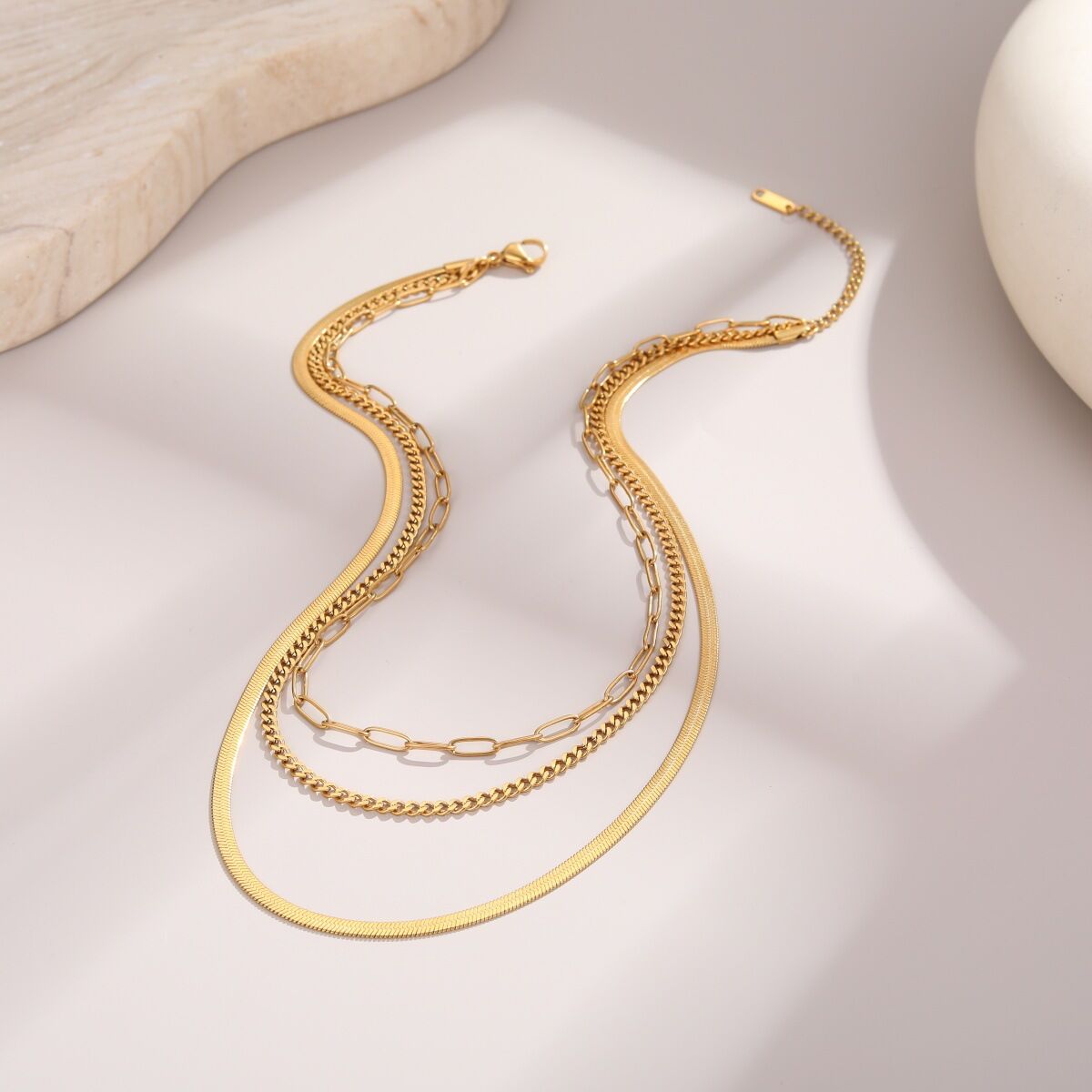 Simple Daily Irregular Shape Patchwork Chain Stainless Steel Waterproof   Gold Color  Women's Chain Necklaces h5 Picture2