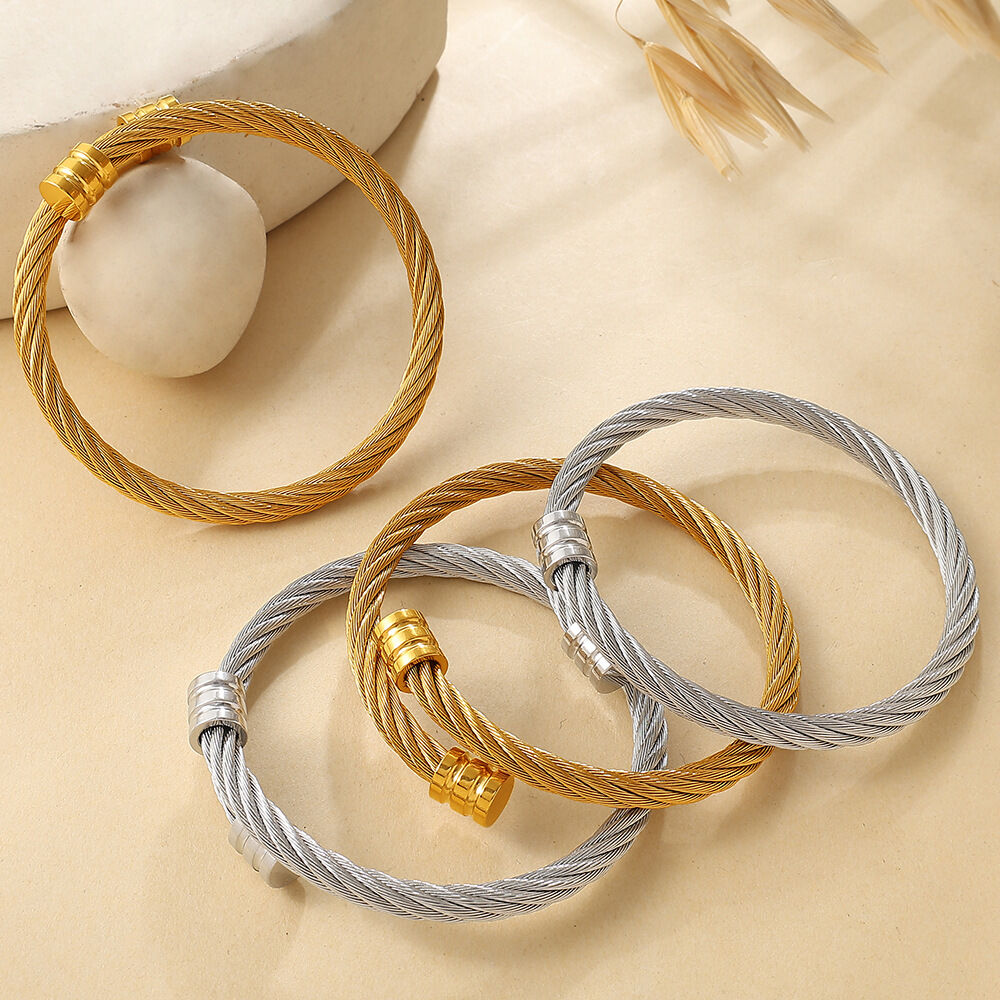 Simple Irregular Shape Stainless Steel Waterproof   Gold Color  Women's  Bangles