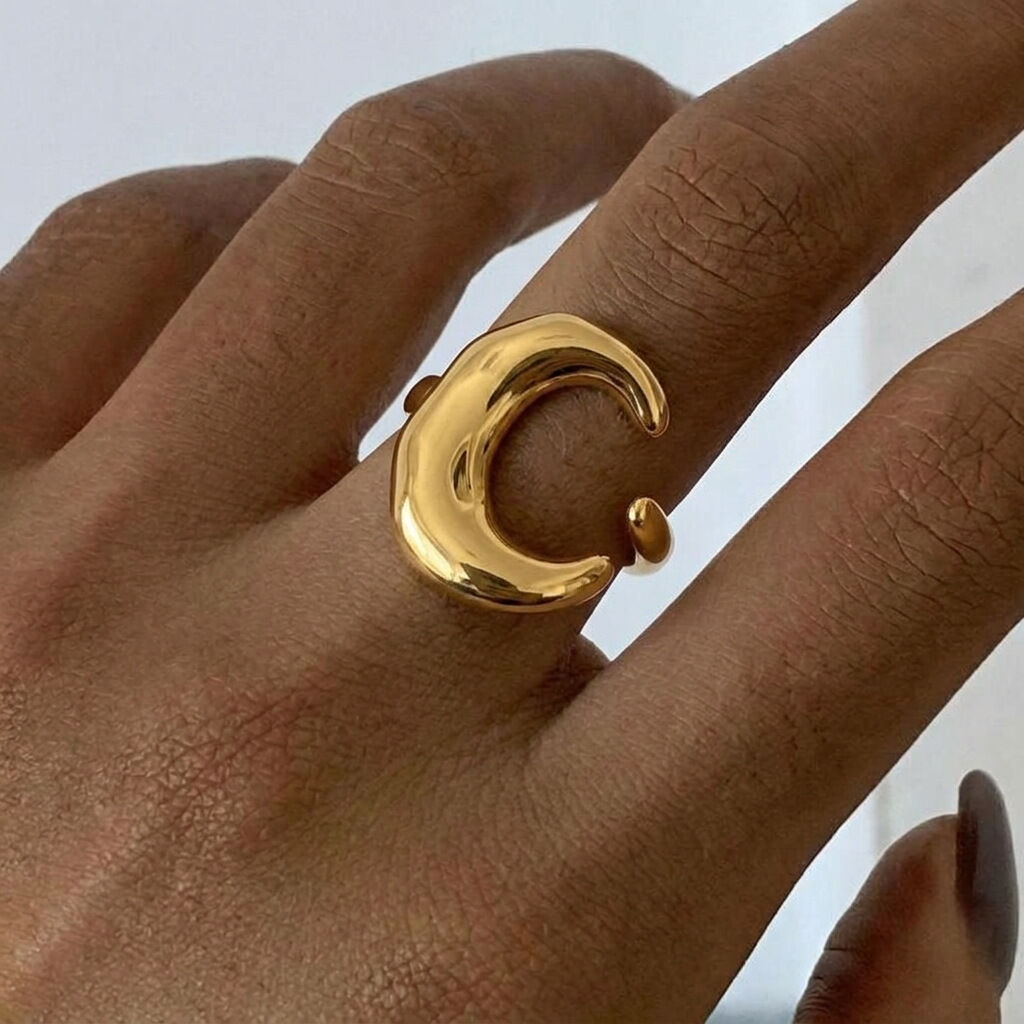 Mond Edelstahl wasserdicht Goldfarbene minimalistische Ringe