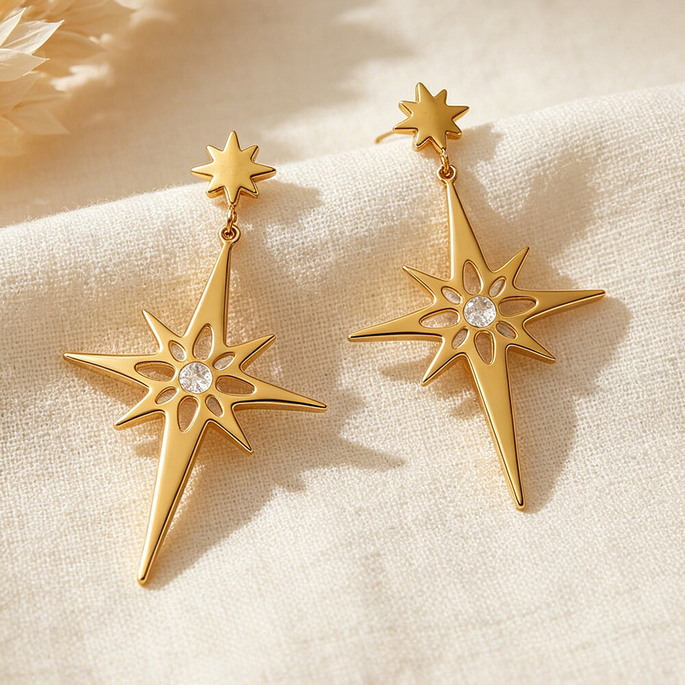 Simple Series Daily Star Stainless Steel Waterproof Gold Color Women's Stud Earrings h5Picture4