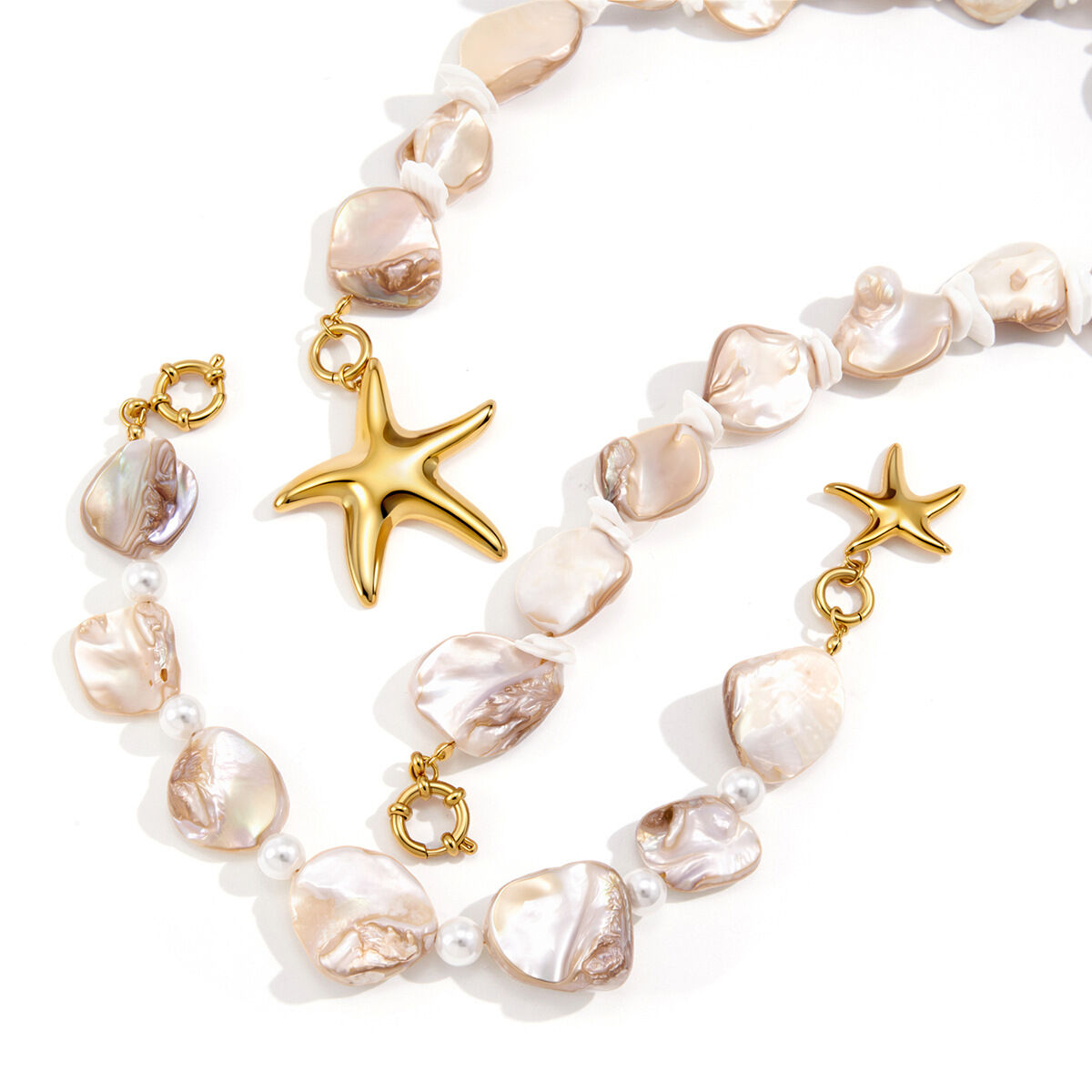 Romantic  Sweet Shell Starfish Stainless Steel Waterproof   Gold Color  Shell Women's Chain Necklaces h5 Picture5