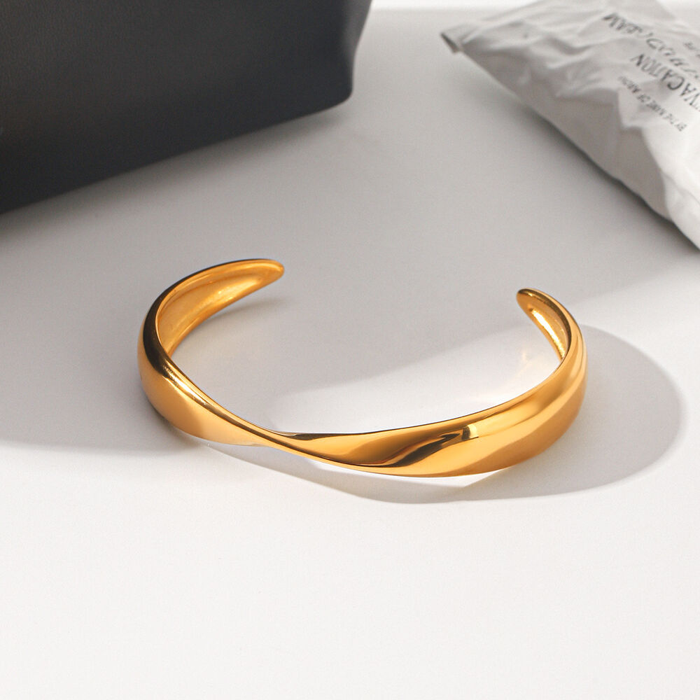 Tägliche, einfarbige Armreifen aus Edelstahl, wasserdicht, goldfarben, für Damen h5Bild5