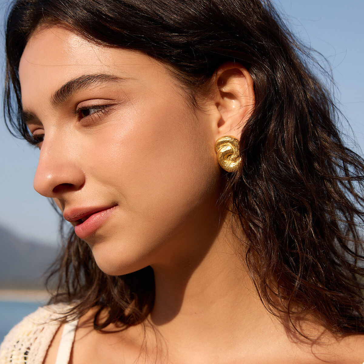 Twist Stainless Steel Waterproof Gold Color Women's Stud Earrings h5 Picture4