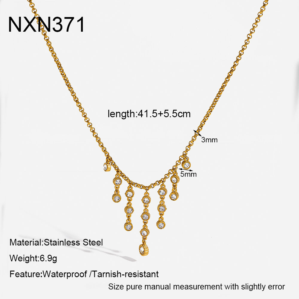 Luxurious Patchwork Geometric Shape Stainless Steel Waterproof Gold Color Zircon Women's Pendant Necklaces