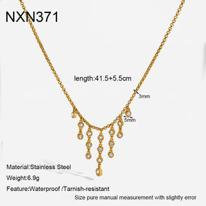 Luxurious Patchwork Geometric Shape Stainless Steel Waterproof Gold Color Zircon Women's Pendant Necklaces h5