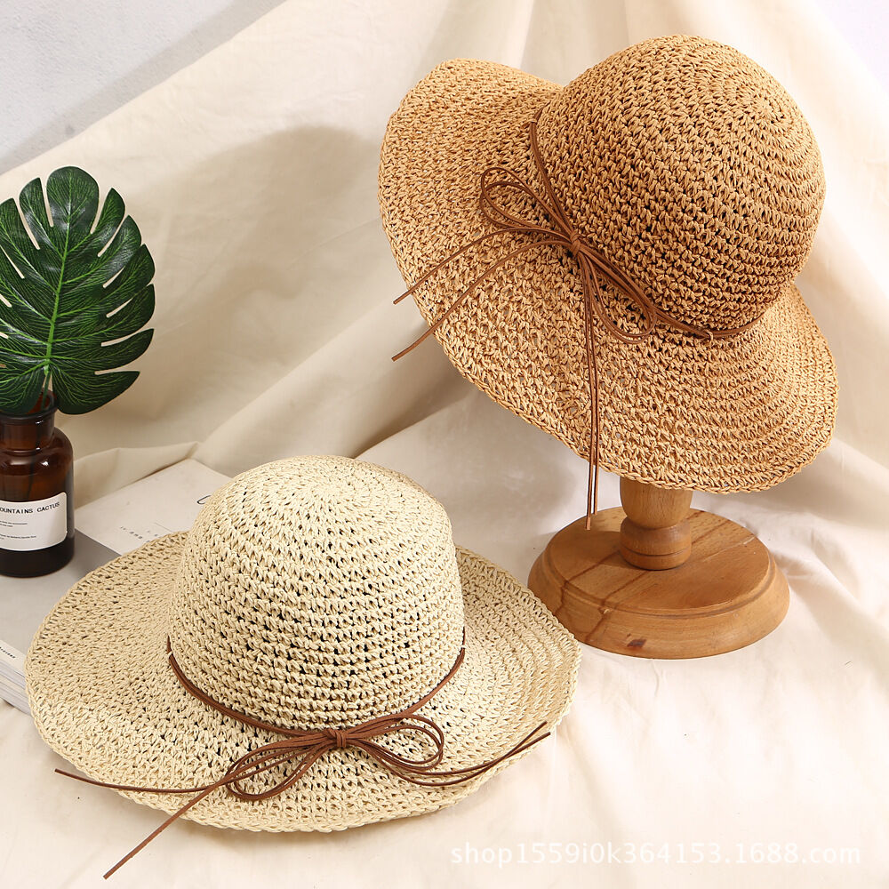 Simple Series Daily Bow Knot Solid Color Raffia Women's Straw Hats
