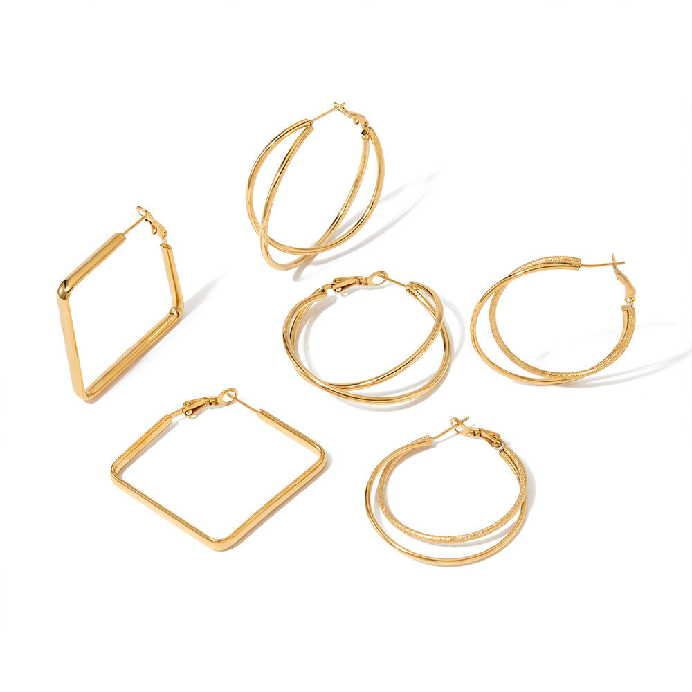 Classic Solid Color Stainless Steel Waterproof Gold Color Women's Hoop Earrings Picture5