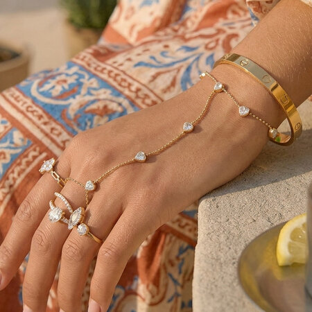 Elegant Heart Ellipse Shape Stainless Steel Waterproof Gold Color Zircon Women's Hand Chain
