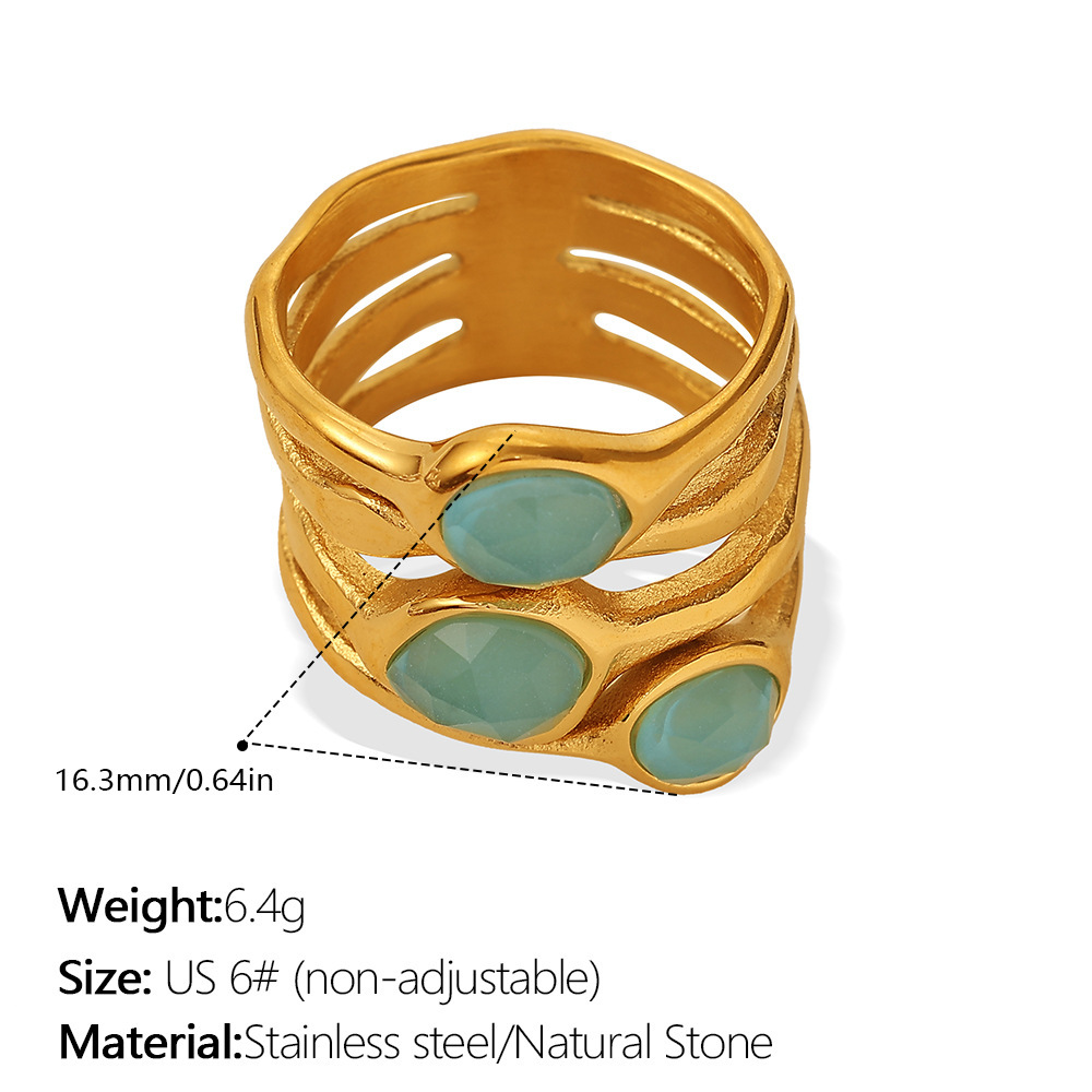 Stainless Steel Waterproof Gold Color Natural Stone Women's Gemstone Rings Picture2
