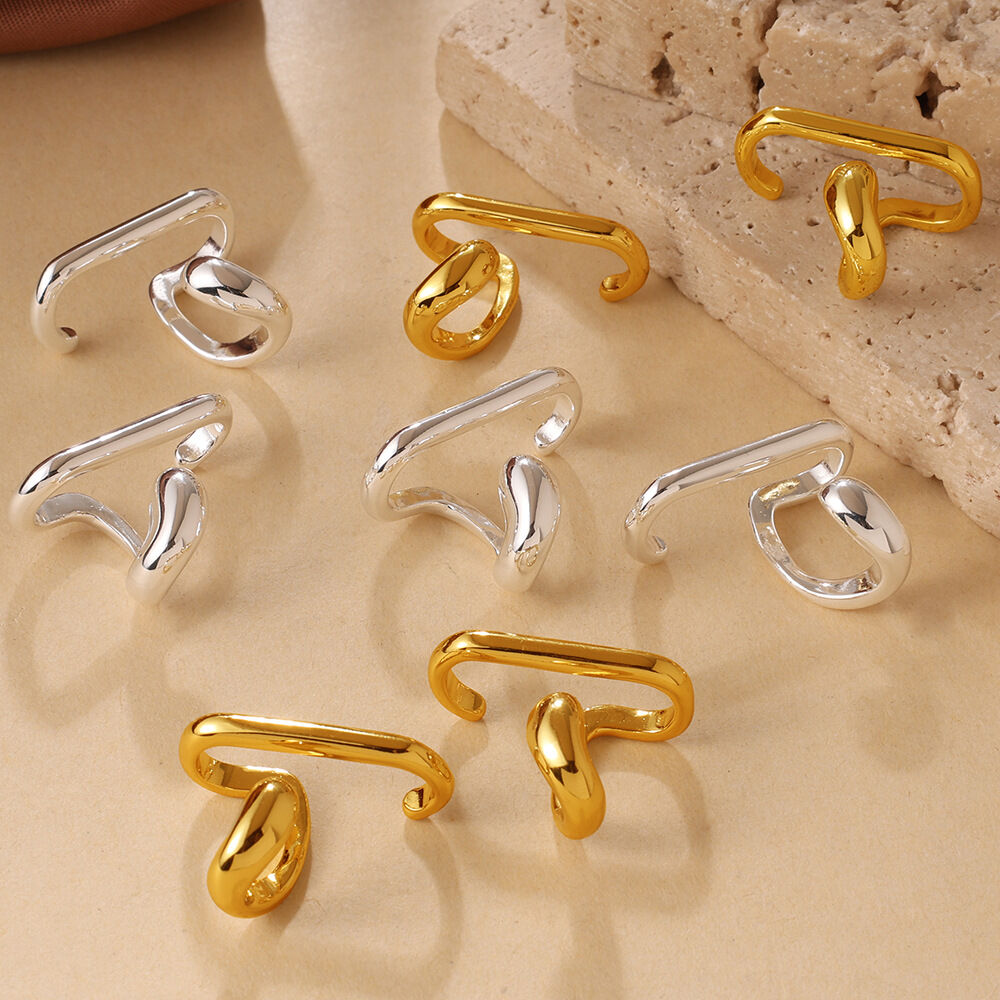 Simple Series Daily Irregular Shape Lines Copper   Gold Color  Women's Clip-On Earrings 2