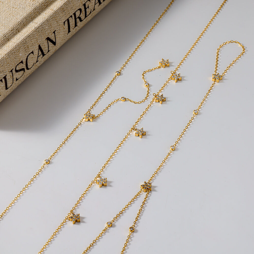 Daily Flower Stainless Steel Waterproof Gold Color Rhinestone Women's Jewelry Sets h5 Picture3