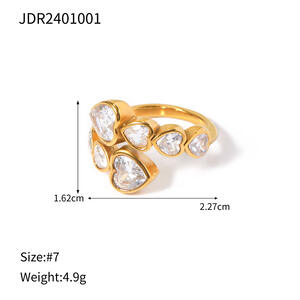 Irregular Shape Stainless Steel Waterproof Gold Color Zircon Women's Gemstone Rings h5
