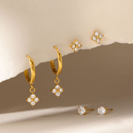 Simple Clover Stainless Steel Waterproof Gold Color Zircon Women's Earring Sets 2