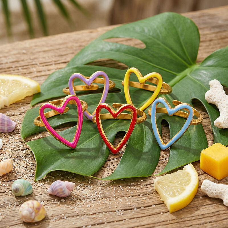 Anelli semplici a forma di cuore in acciaio inossidabile color oro, impermeabili. 2