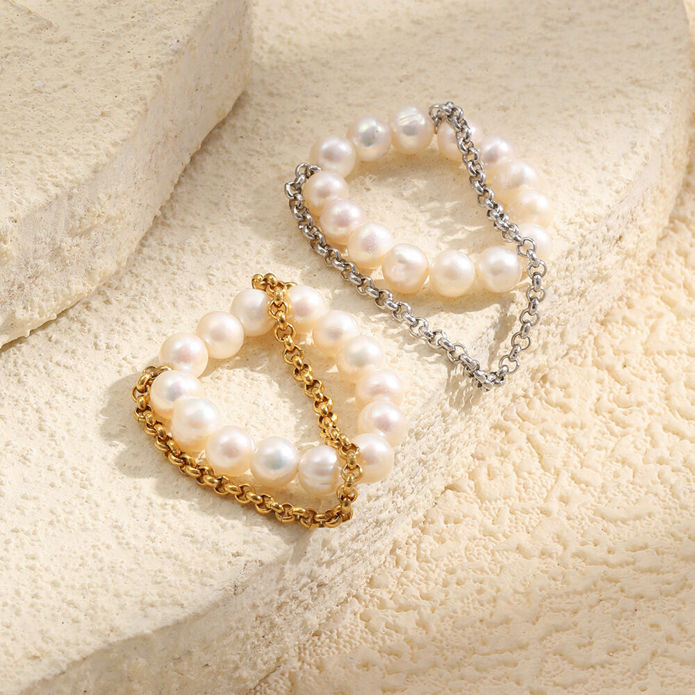 Simple Series Sweet Beads Stainless Steel Waterproof Beaded Rings Picture3