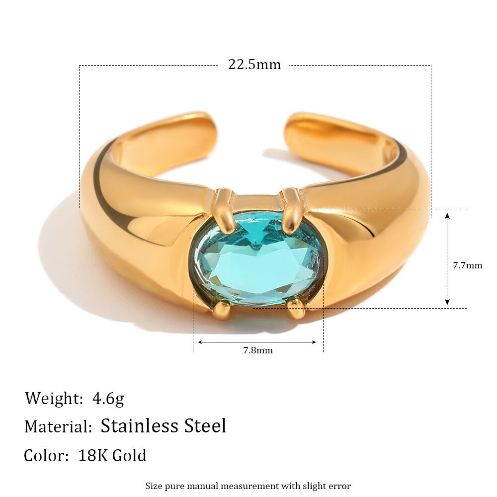 Luxurious Series Elegant Circle Stainless Steel Waterproof   Gold Color  Women's Gemstone Rings Picture4