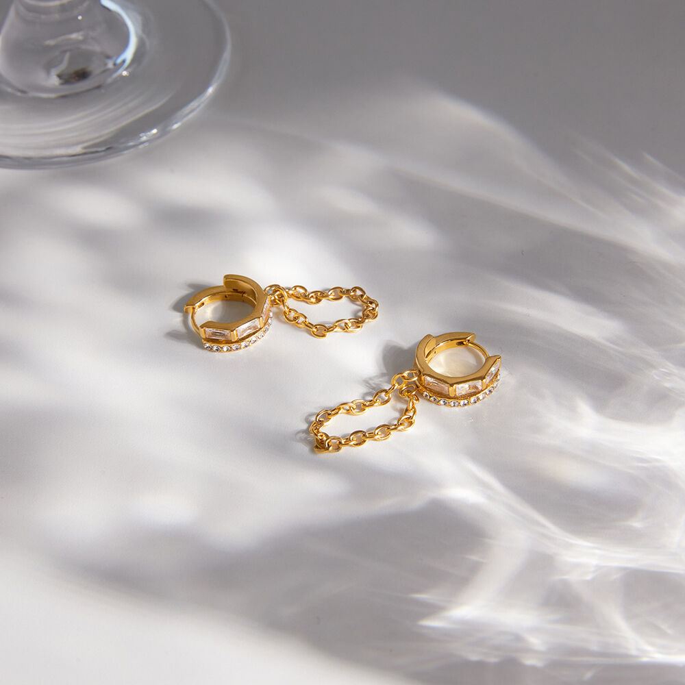 Simple Tassel Stainless Steel Waterproof Gold Color Zircon Women's Dangle Earrings Picture3