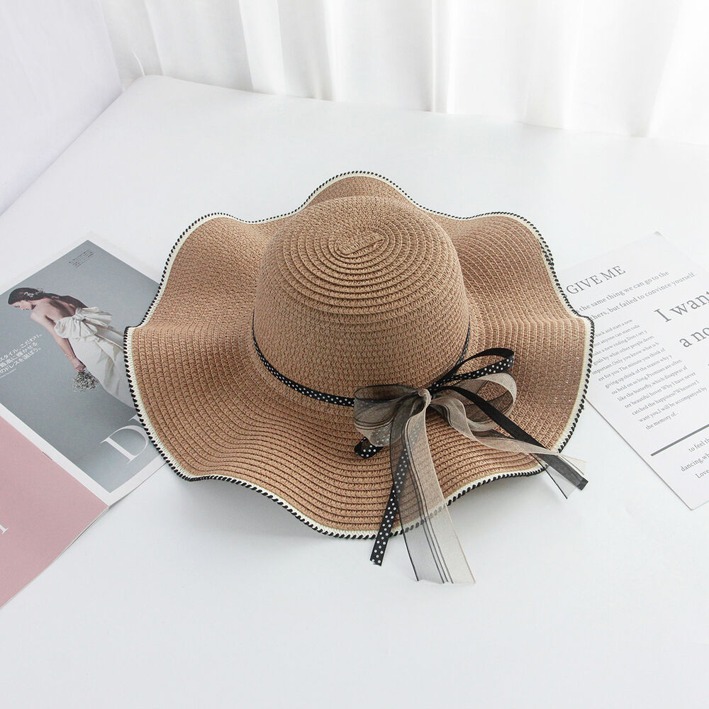 Simple Series Vacation Bow Knot Polka Dots Raffia Women's Straw Hats