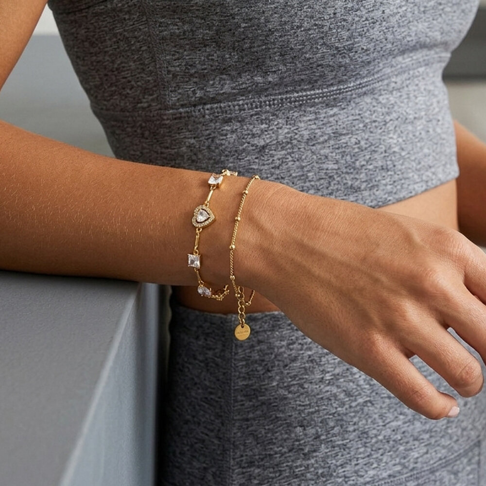 Simple Heart Stainless Steel Waterproof Gold Color Zircon Women's Charm Bracelets h5Picture2