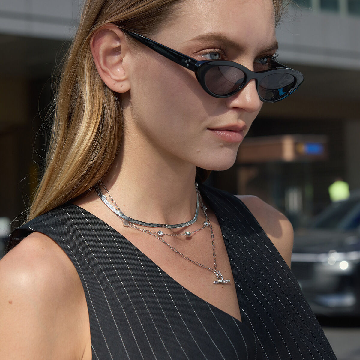 Simple Geometric Shape Stainless Steel Waterproof Zircon Women's Pendant Necklaces 2