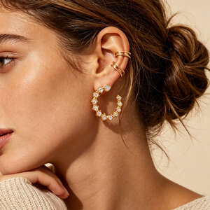 Simple Series Daily Irregular Shape Circle Stainless Steel Waterproof Gold Color Rhinestone Women's Stud Earrings h5 Picture3