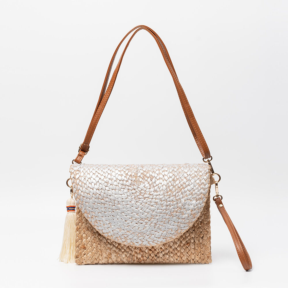 Vacation Style Tassel Woven Tassel Mixed Color Woven Linen Women's Square Bag