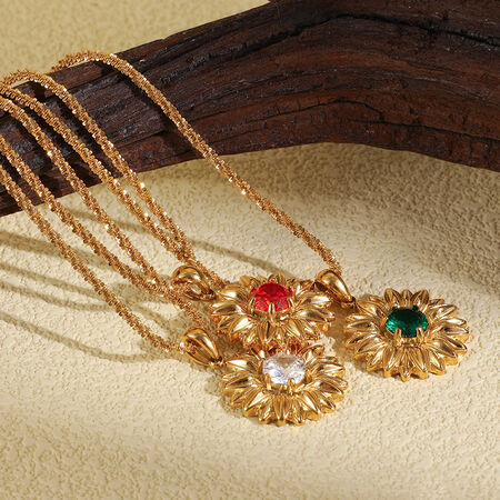 Retro Flower Stainless Steel Waterproof Gold Color Zircon Women's Pendant Necklaces 2