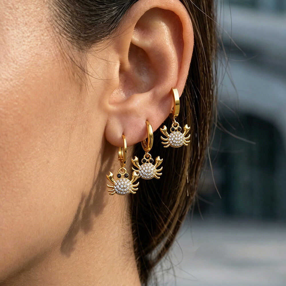 Crab Oceanic Style Stainless Steel Waterproof Gold Color Zircon Women's Drop Earrings Picture4