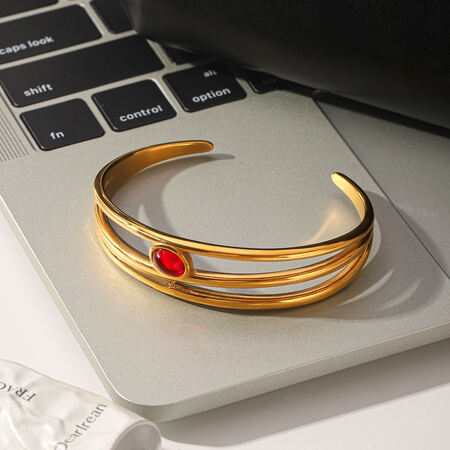 Retro Stainless Steel Waterproof Gold Color Natural Stone Women's Cuff Bracelets 2
