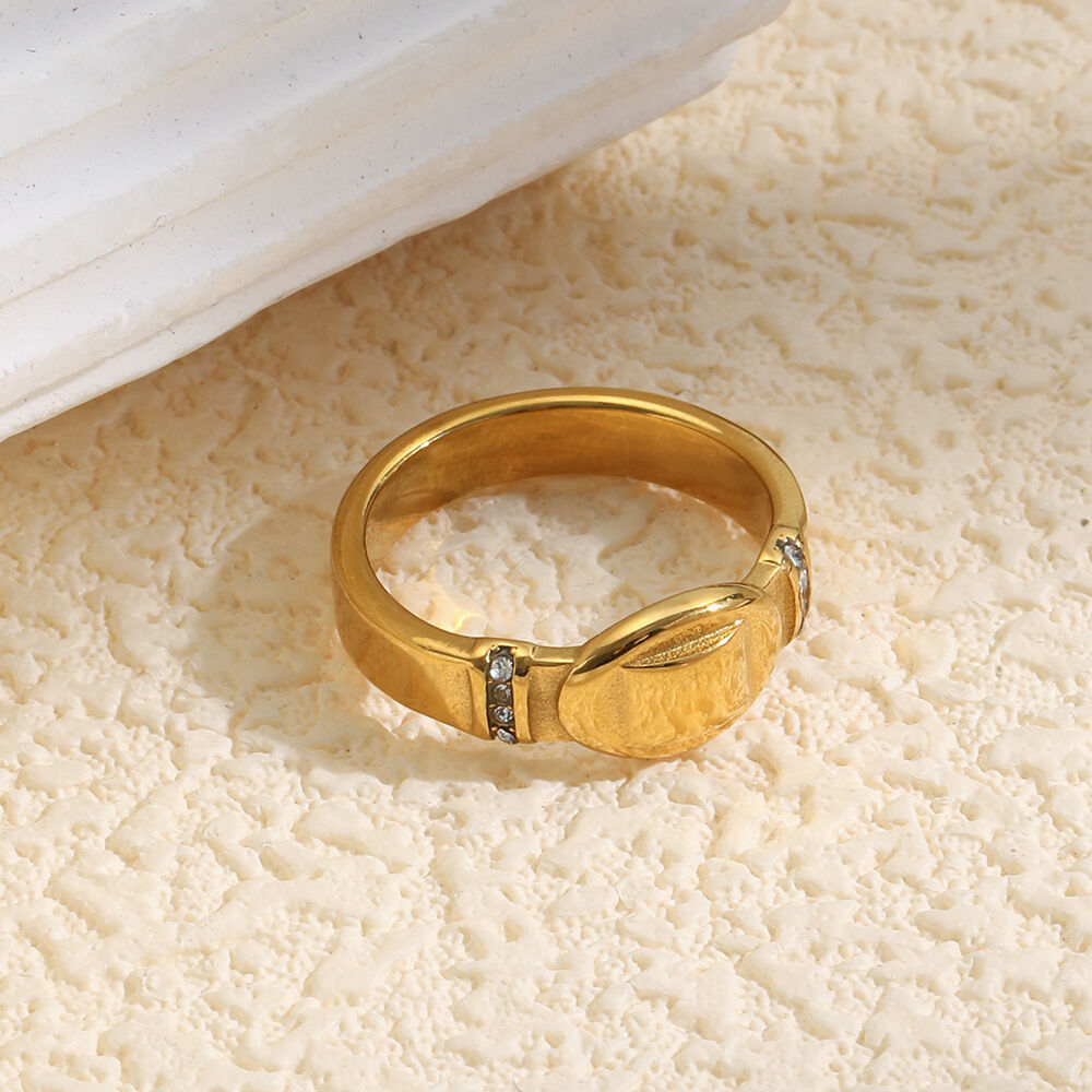 Luxurious Series Elegant Irregular Shape Stainless Steel Waterproof Zircon Statement Rings