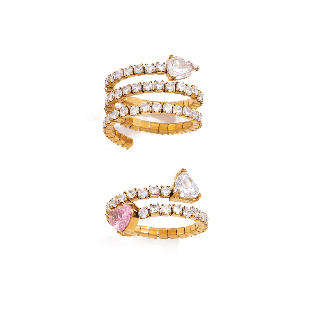 Luxurious Droplet Stainless Steel Waterproof Gold Color Zircon Women's Gemstone Rings Picture5