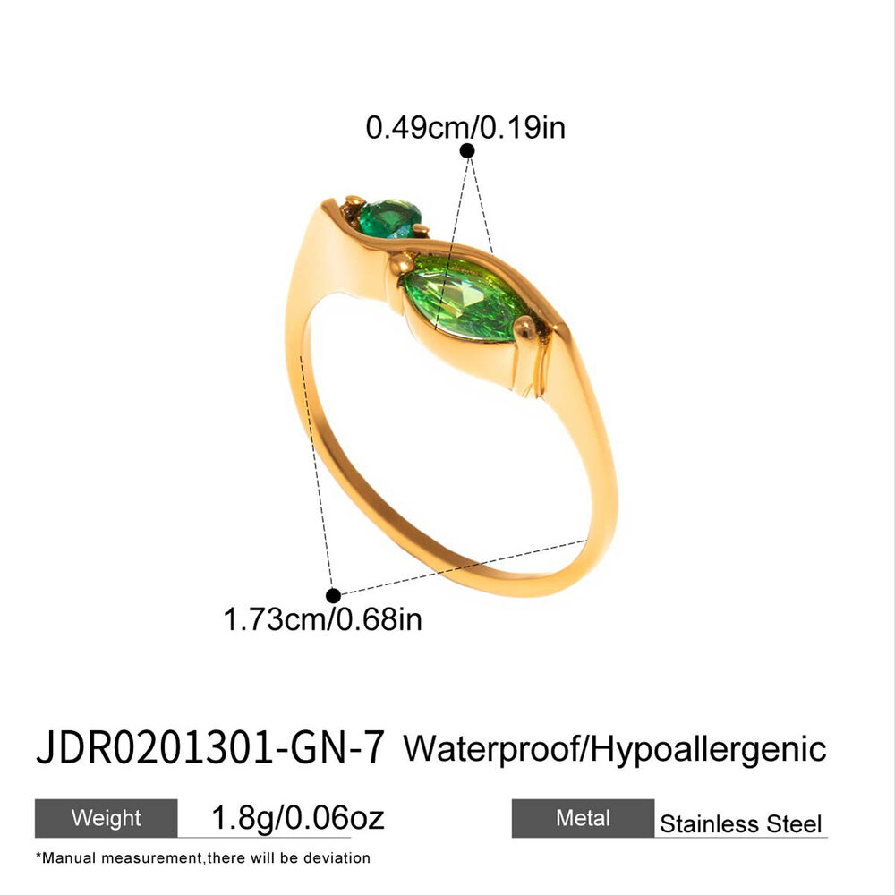 Simple Droplet Stainless Steel Waterproof Gold Color Zircon Women's Gemstone Rings