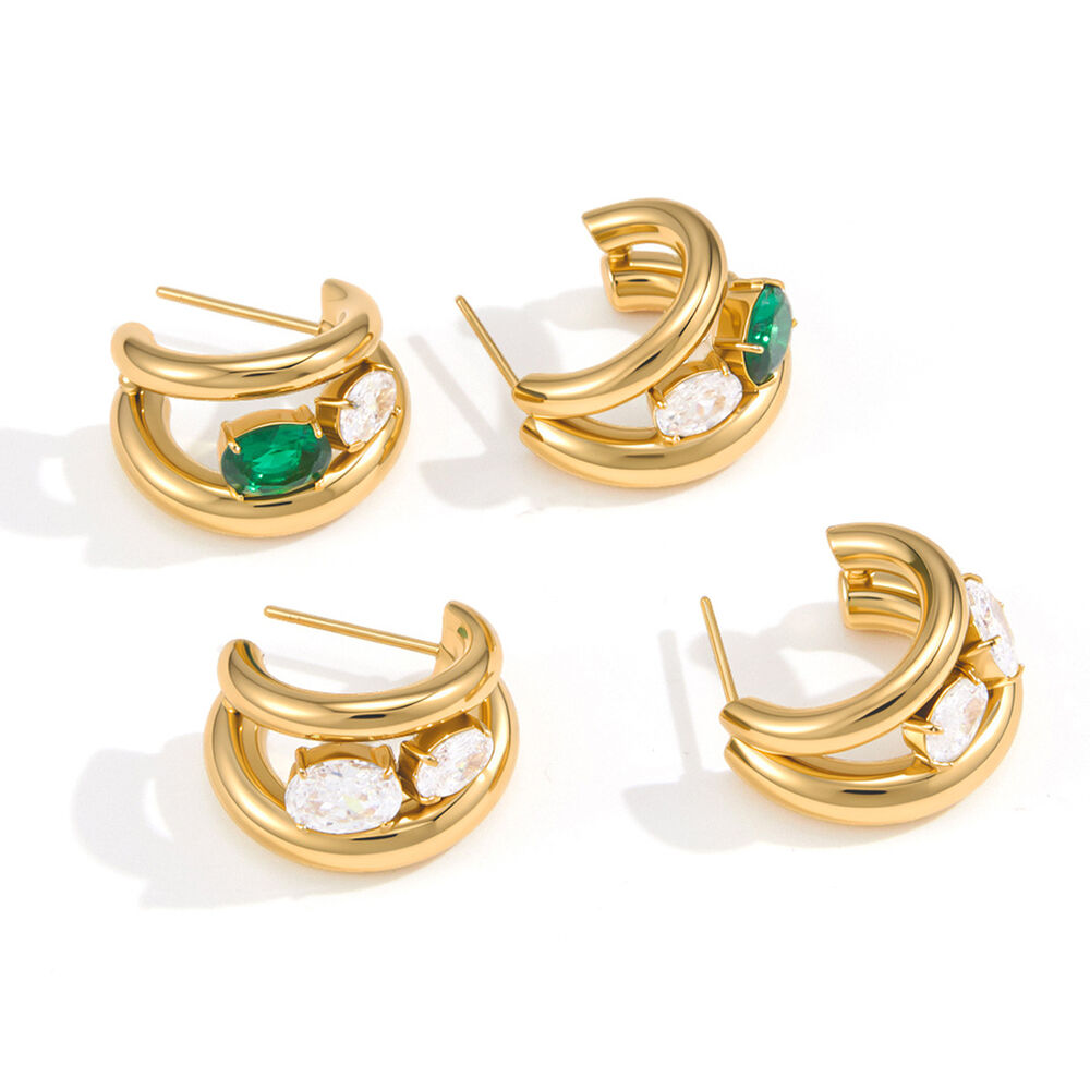 Simple Circle Stainless Steel Waterproof Gold Color Zircon Women's Stud Earrings Picture5