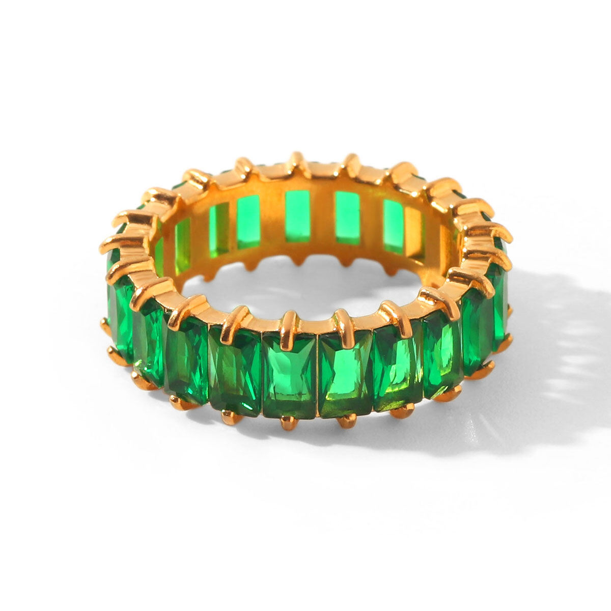 Luxuriöser runder und rechteckiger Damenring aus Edelstahl, wasserdicht, goldfarben, mit Zirkonia h5 
