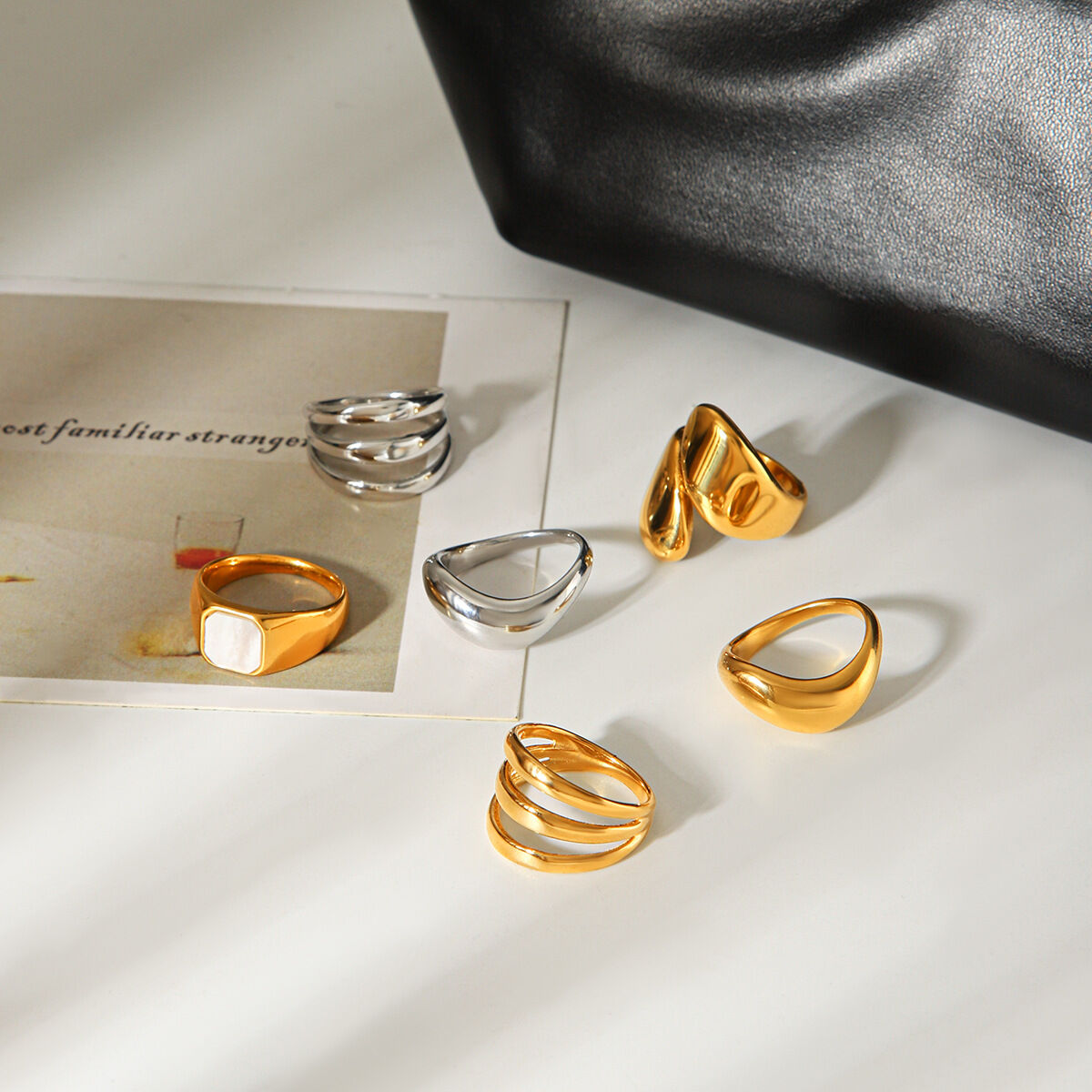 Simple Series Daily Irregular Shape Stainless Steel Waterproof   Gold Color  Statement Rings h5 Picture5