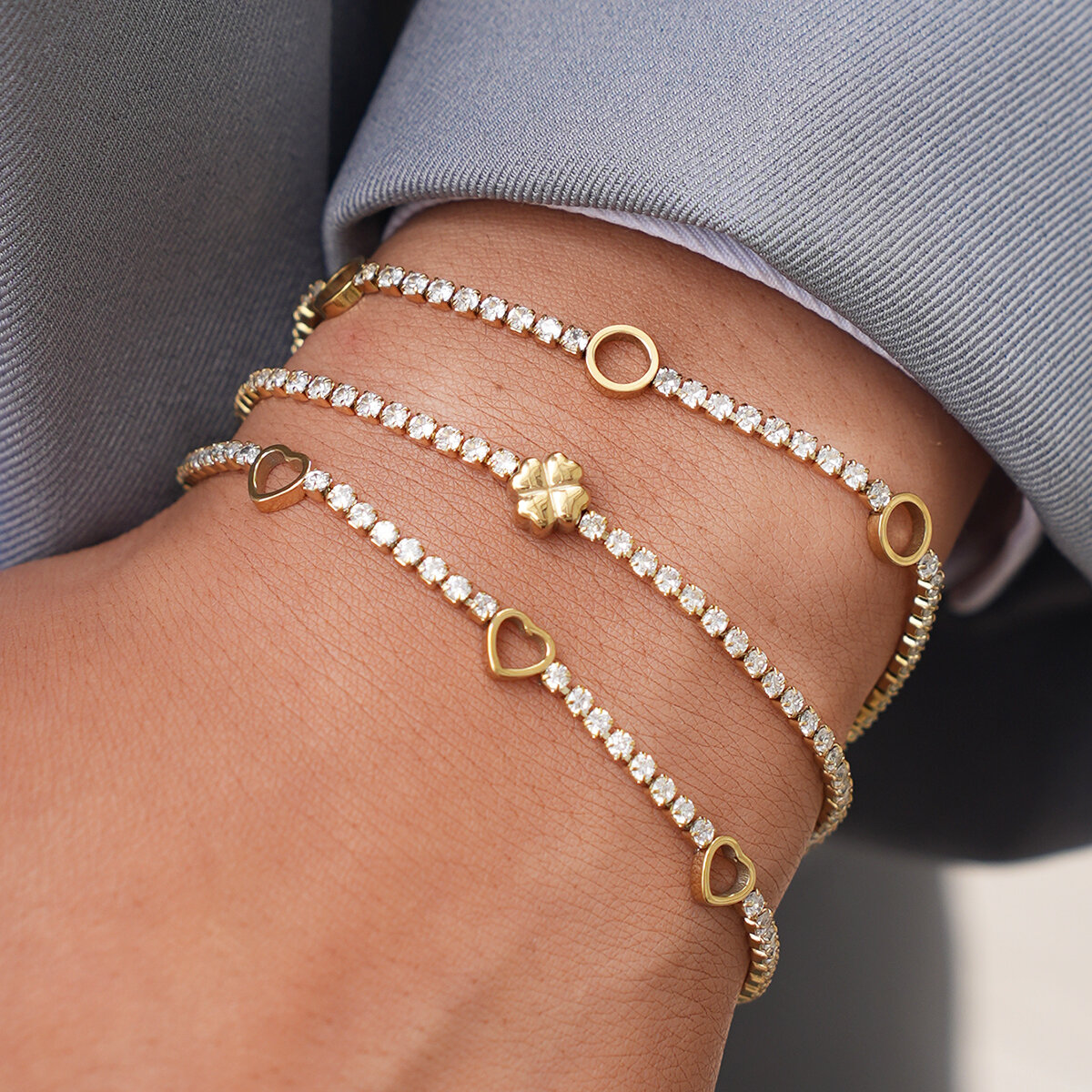 Luxury Flower Heart Circle Stainless Steel Waterproof   Gold Color  Women's Chain Bracelets