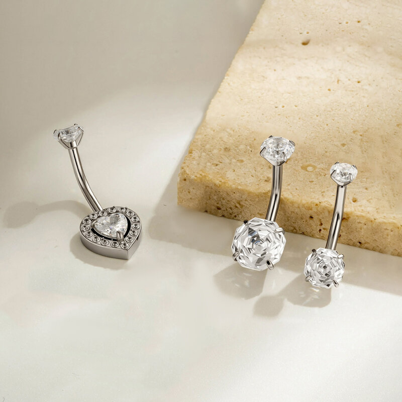 Simple Series Bauchnabelpiercings aus Edelstahl mit Blumenherz, wasserdicht, goldfarben, mit Zirkonia Bild5