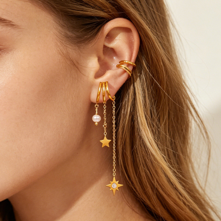 Simple Series Daily Star Stainless Steel Waterproof   Gold Color  Women's Stud Earrings