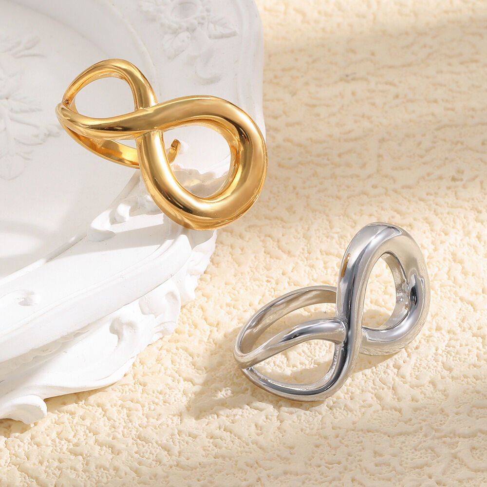 Simple Series Casual Twist Number Stainless Steel Waterproof Gold Color Statement Rings h5Picture4