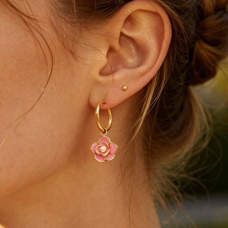 Simple Series Daily Flower Stainless Steel Waterproof   Gold Color  Women's Hoop Earrings
