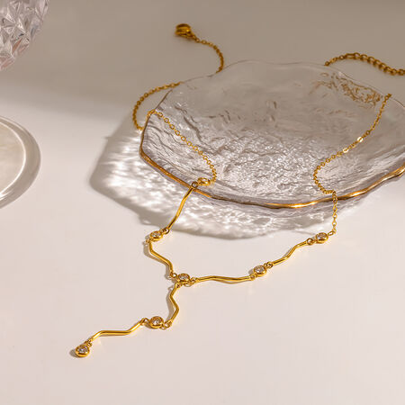 Schlichte, Klassische Halskette Mit Anhänger Aus Edelstahl In Geometrischer Form, Wasserdicht, Goldfarben, Mit Zirkonia 2