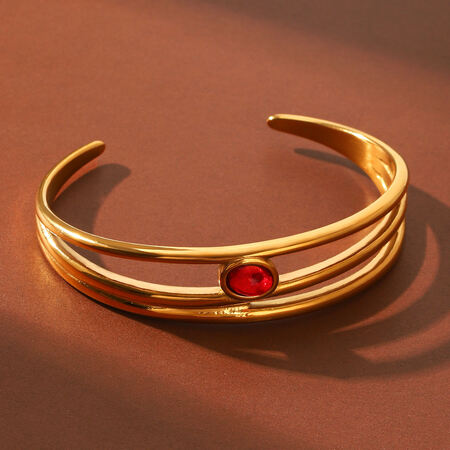 Retro Stainless Steel Waterproof Gold Color Natural Stone Women's Cuff Bracelets