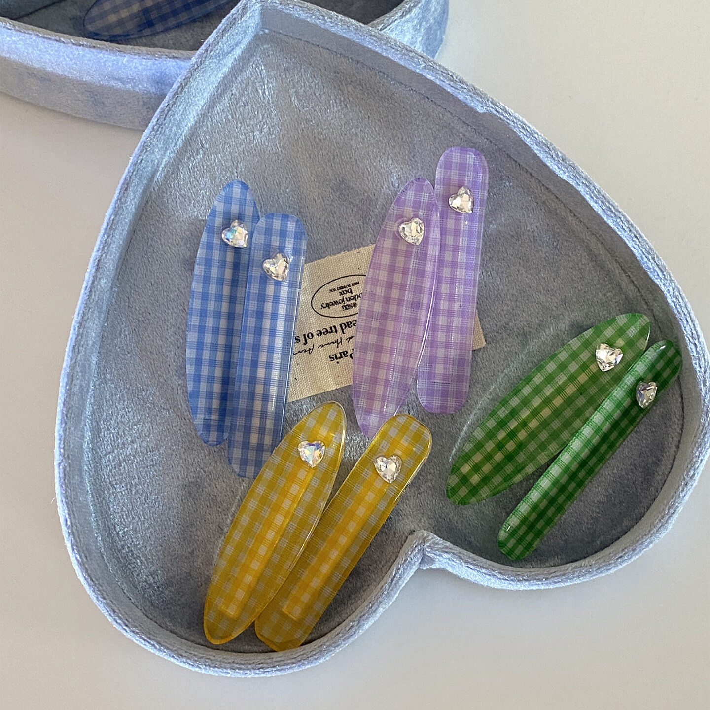 Einfache Serie, süße einfarbige karierte Haarspangen aus Acetat mit Strasssteinen für Damen h5 Bild3