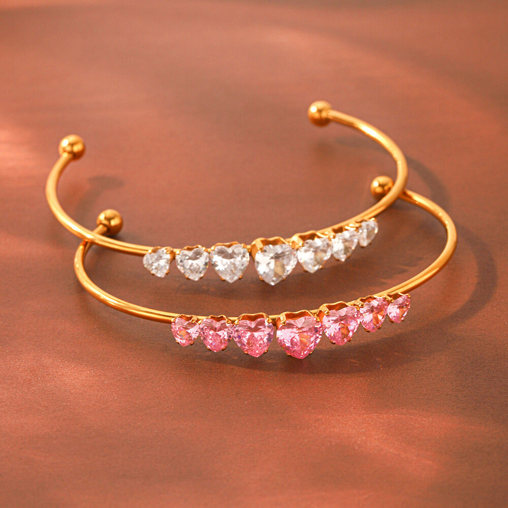 Simple Series Daily Heart Ellipse Shape Stainless Steel Waterproof Gold Color Zircon Women's Bangles Picture4