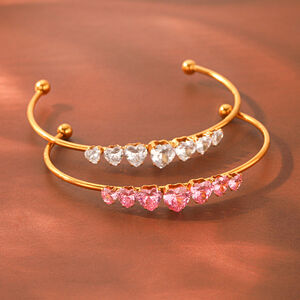 Simple Series Daily Heart Ellipse Shape Stainless Steel Waterproof Gold Color Zircon Women's Bangles h5 Picture4