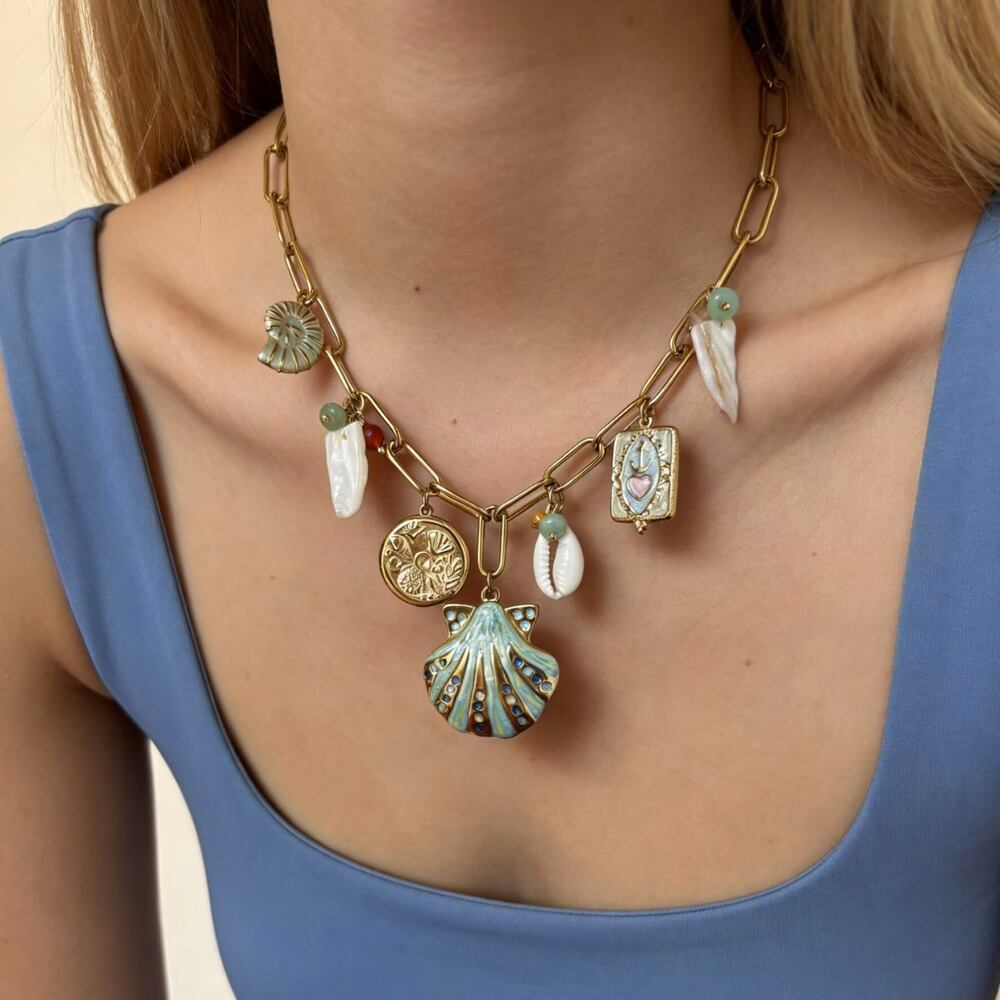 Romantic Vacation Oceanic Style Shell Stainless Steel Waterproof Gold Color Women's Pendant Necklaces h5Picture2