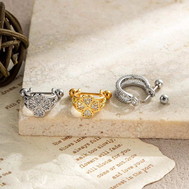 Luxury Series Simple Heart Leaf Copper   Gold Color  Zircon Women's Piercing Earrings h5 Picture3